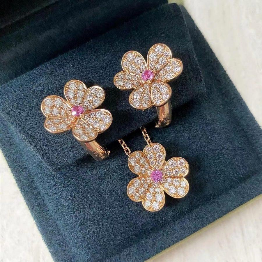 [Love Lucky]FRIVOLE PINK GOLD FLOWER DIAMOND EARRINGS