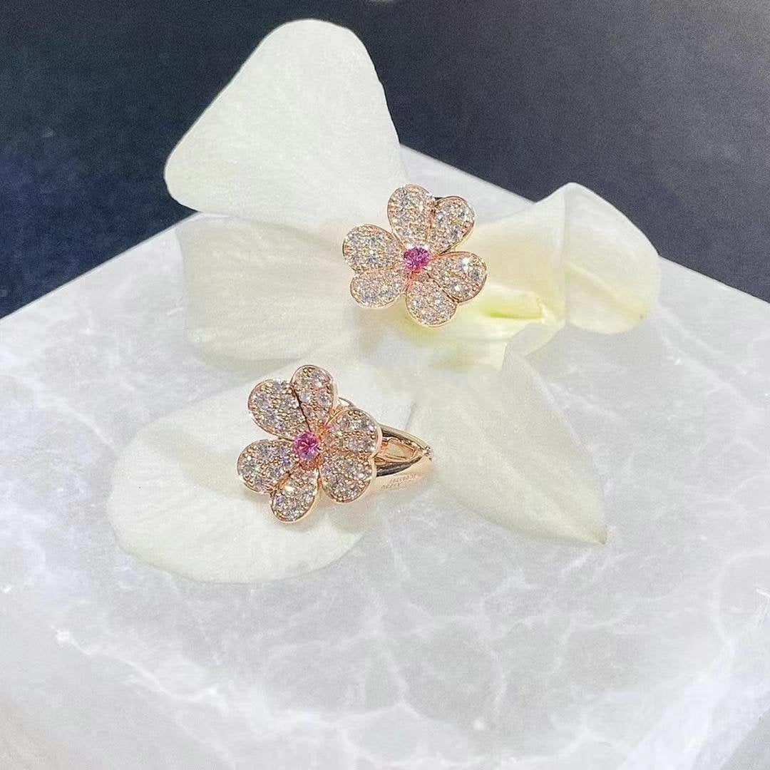 [Love Lucky]FRIVOLE PINK GOLD FLOWER DIAMOND EARRINGS