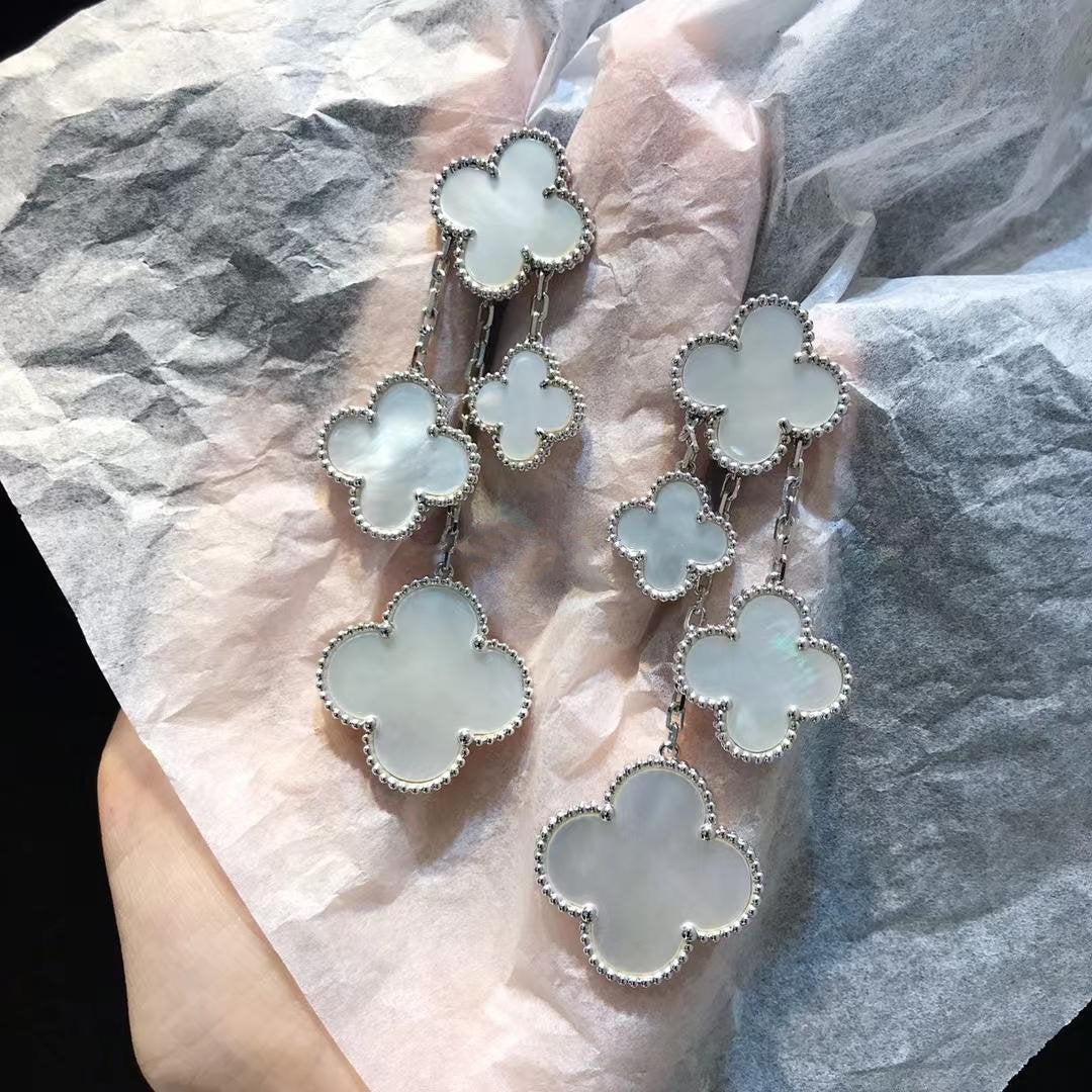 [Love Lucky]CLOVER EARRINGS WHITE MOP 4 MOTIFS SILVER