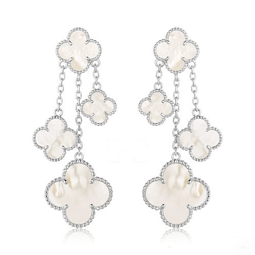 [Love Lucky]CLOVER EARRINGS WHITE MOP 4 MOTIFS SILVER