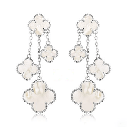 [Love Lucky]CLOVER EARRINGS WHITE MOP 4 MOTIFS SILVER