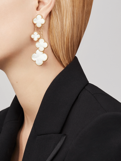 [Love Lucky]CLOVER EARRINGS WHITE MOP 4 MOTIFS GOLD