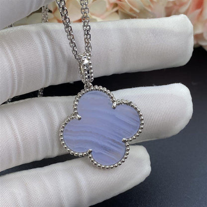 [Love Lucky]CLOVER SILVER CHALCEDONY BIG CLOVER NECKLACE