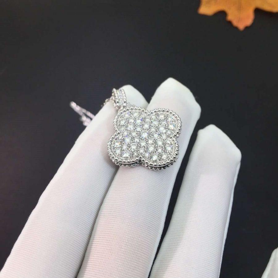 [Love Lucky]CLOVER 25MM SILVER FULL DIAMOND BIG CLOVER NECKLACE