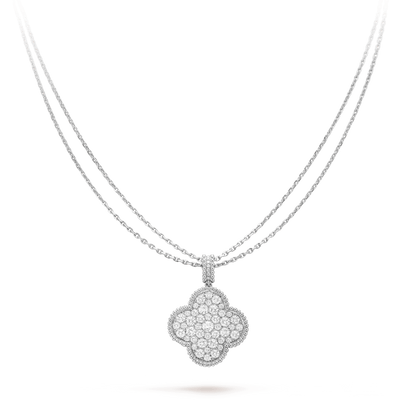 [Love Lucky]CLOVER 25MM SILVER FULL DIAMOND BIG CLOVER NECKLACE