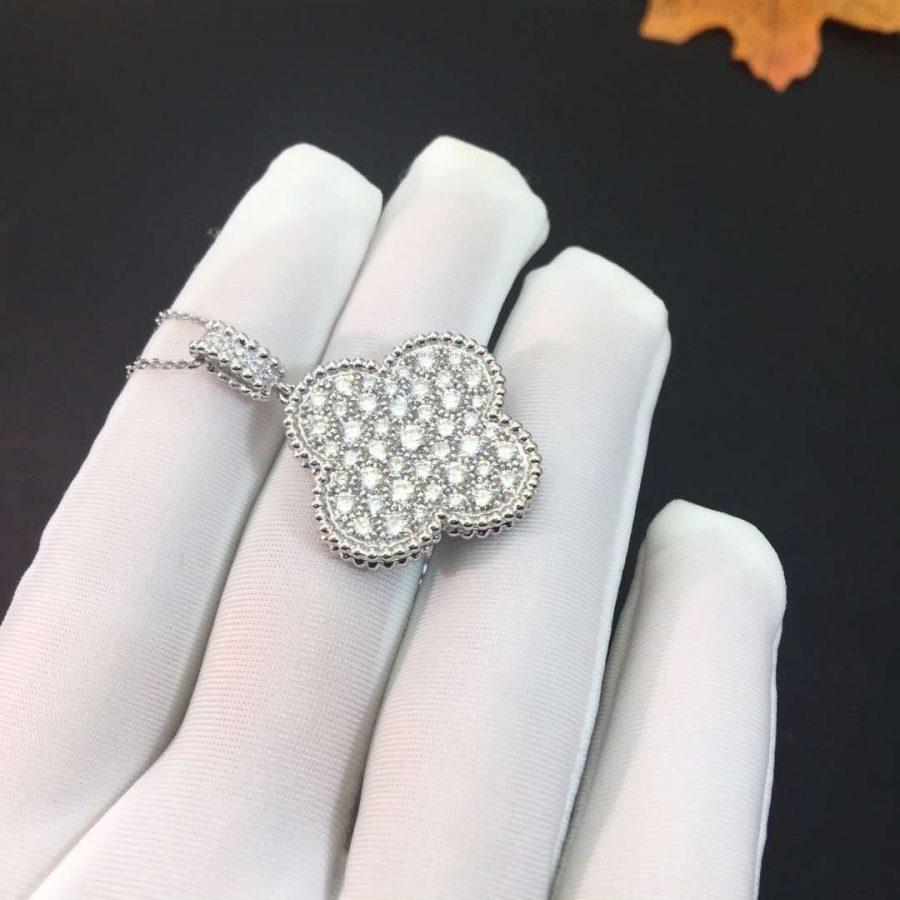 [Love Lucky]CLOVER 25MM SILVER FULL DIAMOND BIG CLOVER NECKLACE