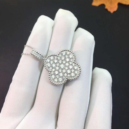 [Love Lucky]CLOVER 25MM SILVER FULL DIAMOND BIG CLOVER NECKLACE