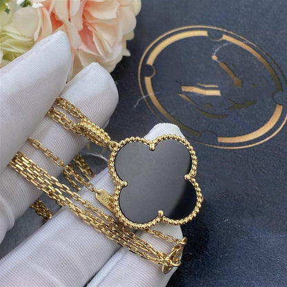 [Love Lucky]CLOVER 25MM GOLD ONYX BIG CLOVER NECKLACE