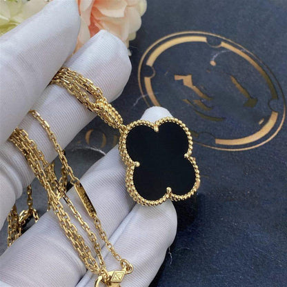 [Love Lucky]CLOVER 25MM GOLD ONYX BIG CLOVER NECKLACE