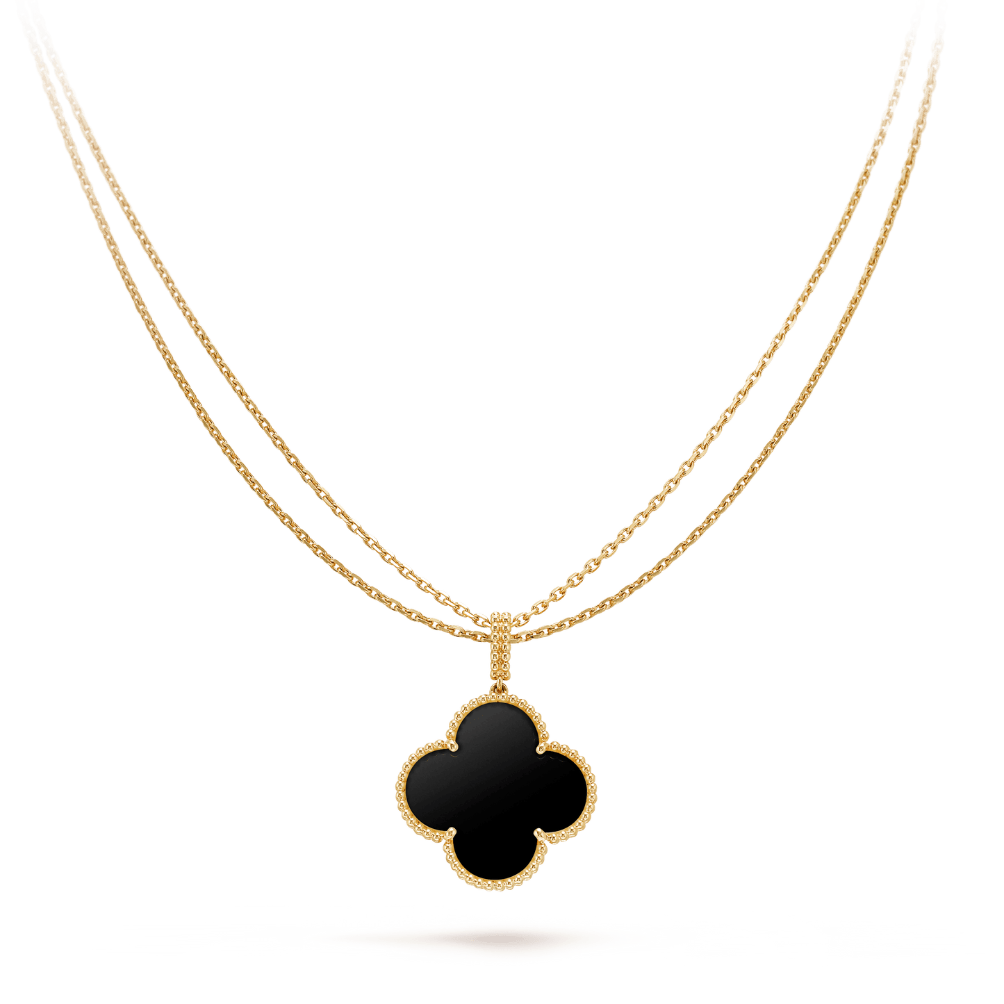 [Love Lucky]CLOVER 25MM GOLD ONYX BIG CLOVER NECKLACE