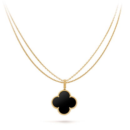[Love Lucky]CLOVER 25MM GOLD ONYX BIG CLOVER NECKLACE