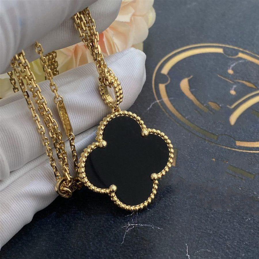 [Love Lucky]CLOVER 25MM GOLD ONYX BIG CLOVER NECKLACE