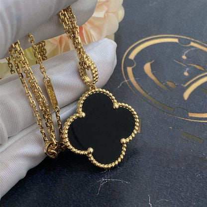 [Love Lucky]CLOVER 25MM GOLD ONYX BIG CLOVER NECKLACE