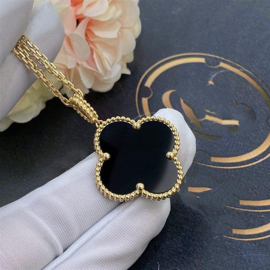 [Love Lucky]CLOVER 25MM GOLD ONYX BIG CLOVER NECKLACE