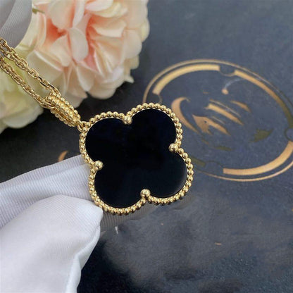[Love Lucky]CLOVER 25MM GOLD ONYX BIG CLOVER NECKLACE