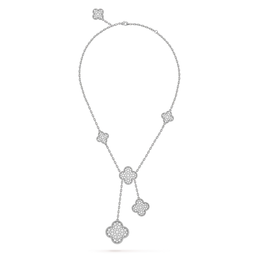 [Love Lucky]CLOVER 5 MOTIFS SILVER DIAMONDS NECKLACE
