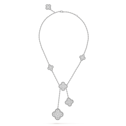 [Love Lucky]CLOVER 5 MOTIFS SILVER DIAMONDS NECKLACE