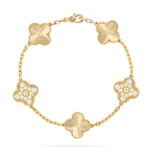 [Love Lucky]CLOVER BRACELET 5 MOTIFS GOLD DIAMOND