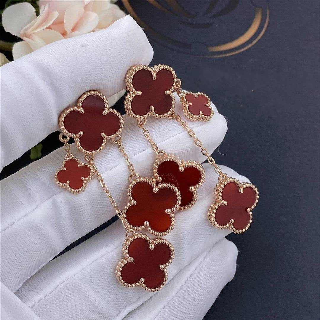 [Love Lucky]CLOVER EARRINGS CARNELIAN 4 MOTIFS PINK GOLD