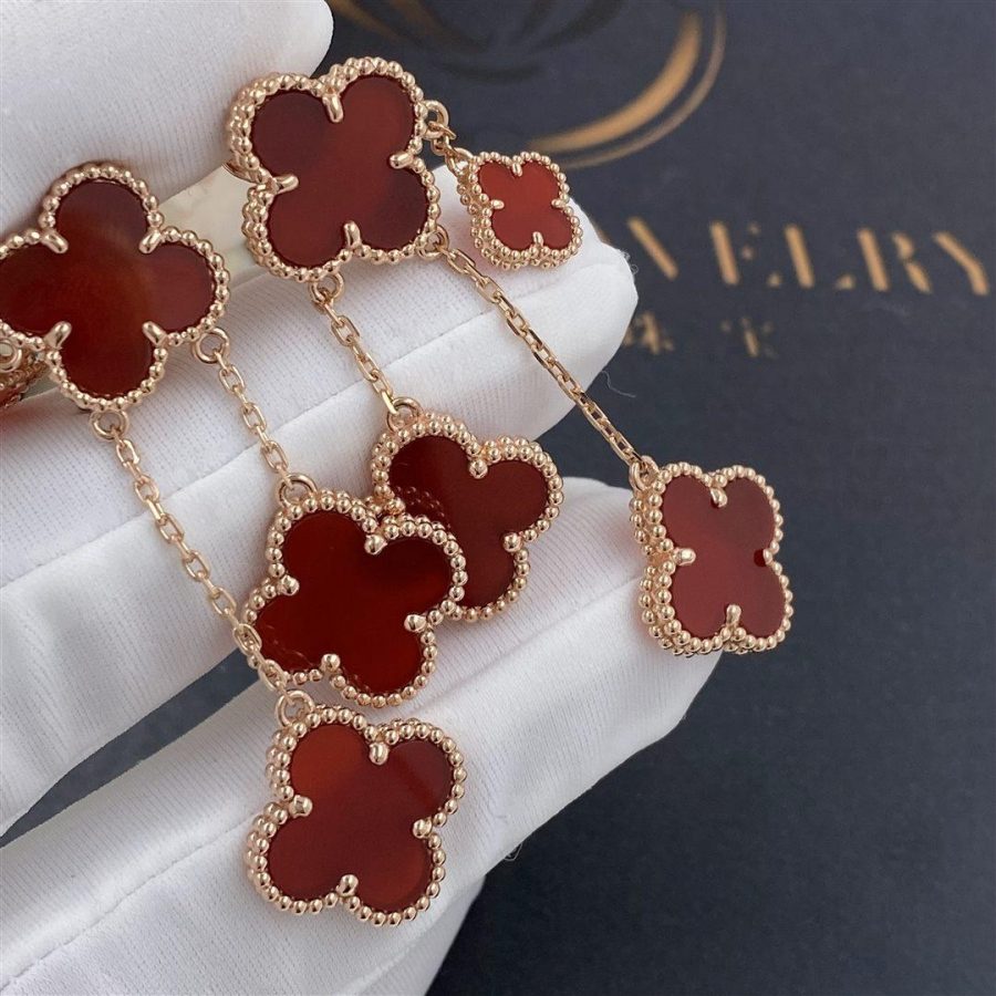 [Love Lucky]CLOVER EARRINGS CARNELIAN 4 MOTIFS PINK GOLD