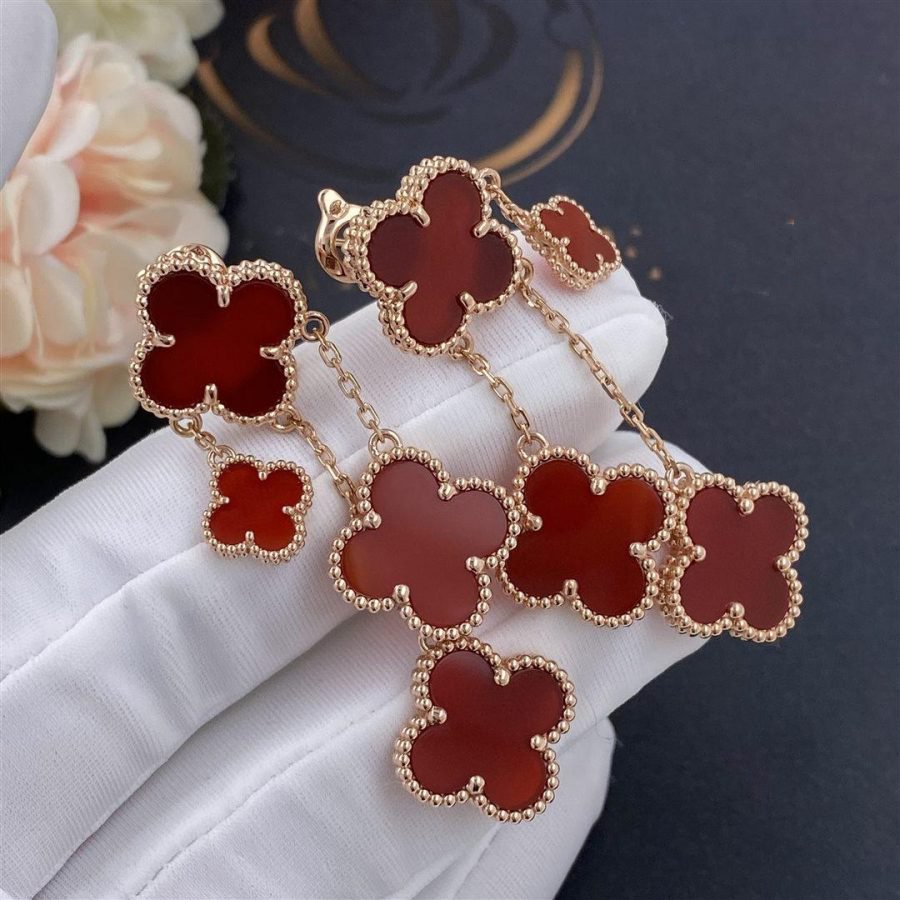 [Love Lucky]CLOVER EARRINGS CARNELIAN 4 MOTIFS PINK GOLD