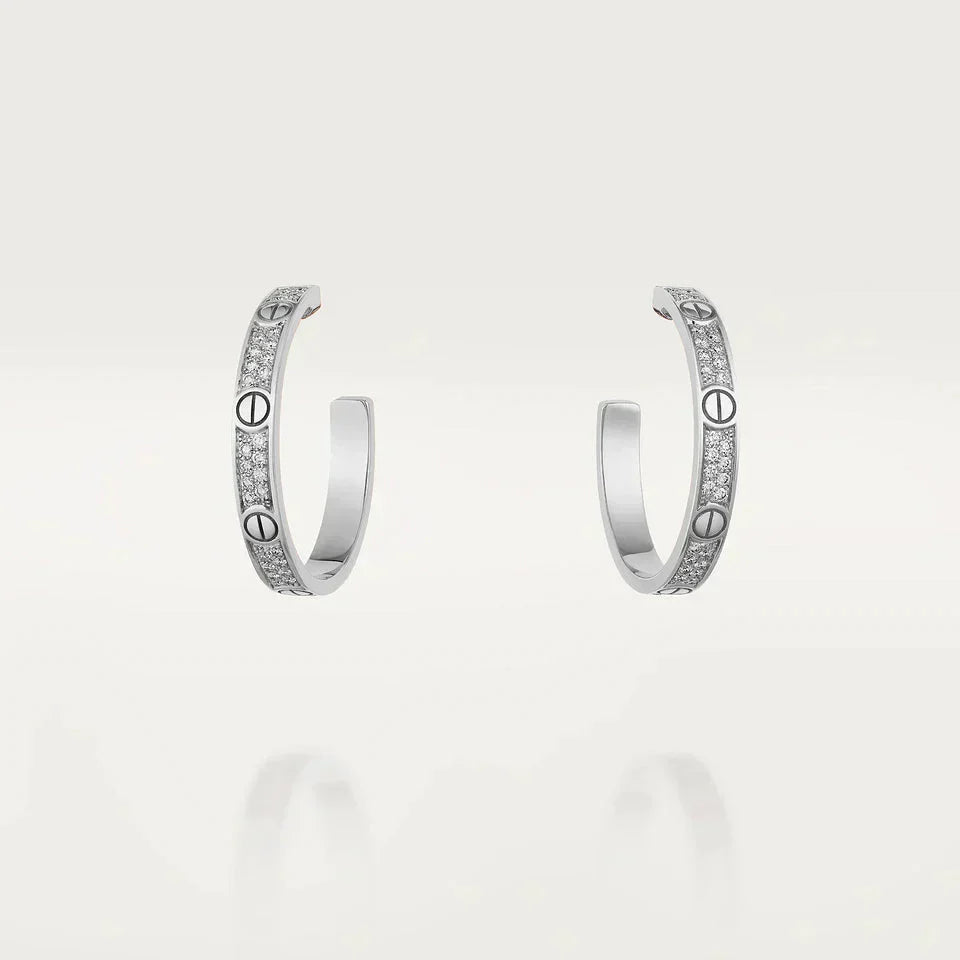 [Love Lucky]LOVE DIAMOND SILVER HOOP EARRINGS