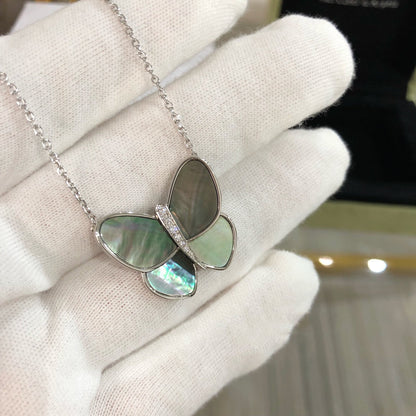 [Love Lucky]LARGE BUTTERFLY SILVER PENDANT DIAMOND NECKLACE