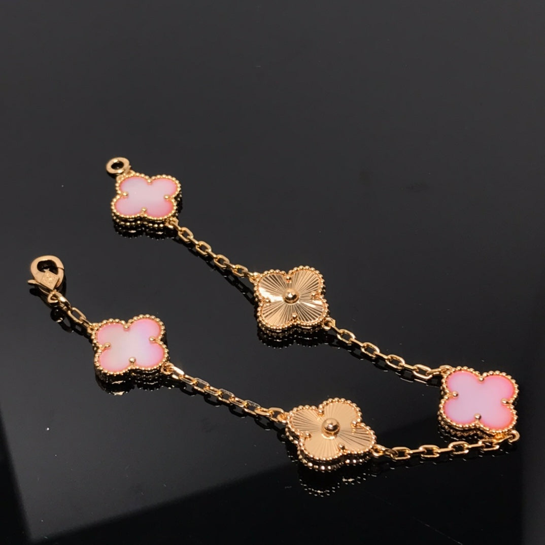 [Love Lucky]CLOVER BRACELET 5 MOTIF PINK AND PINK GOLD