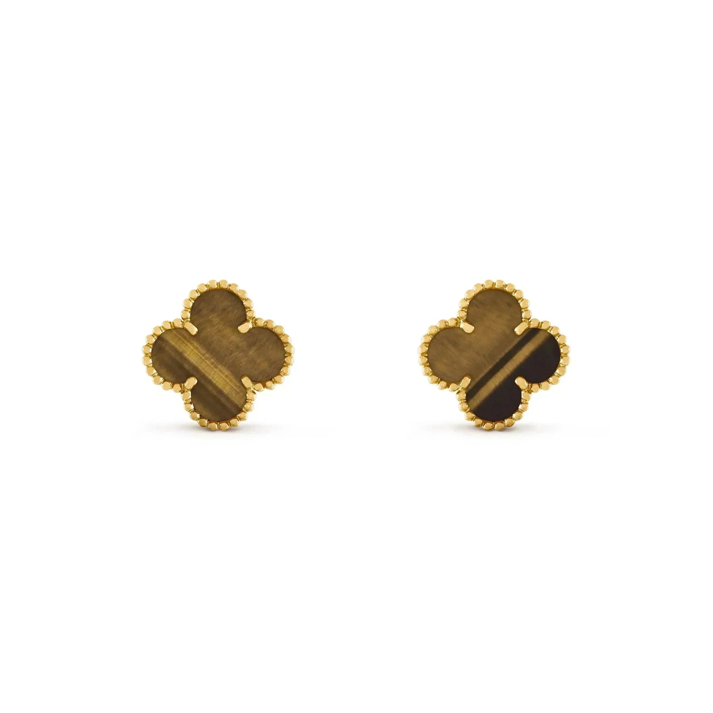 [Love Lucky]CLOVER MEDIUM 1 MOTIFS TIGER EYE EARRINGS