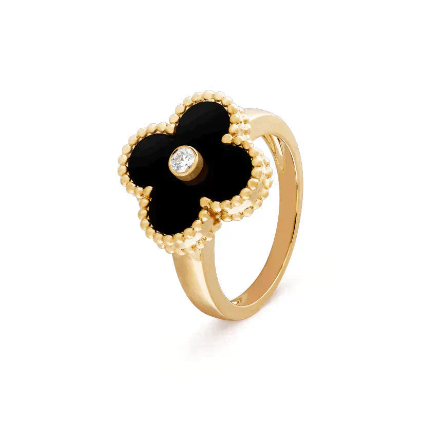[Love Lucky]CLOVER ONYX RING GOLD DIAMOND
