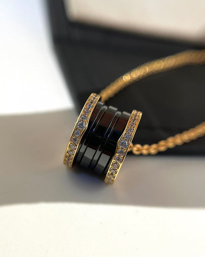 [Love Lucky]ZERO 1 BLACK CERAMIC DIAMOND PINK GOLD NECKLACE