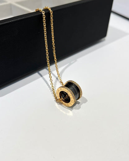 [Love Lucky]ZERO 1 BLACK CERAMIC DIAMOND PINK GOLD NECKLACE