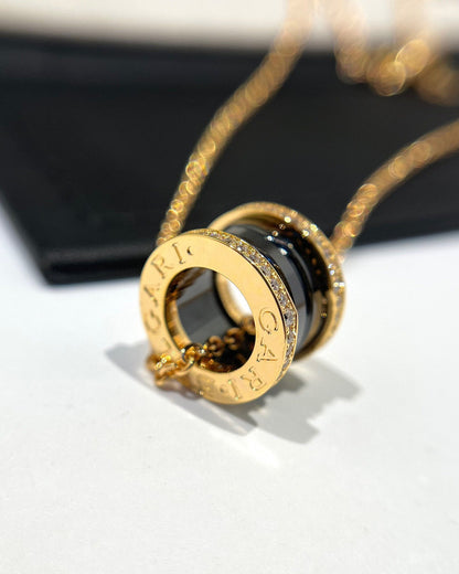[Love Lucky]ZERO 1 BLACK CERAMIC DIAMOND PINK GOLD NECKLACE
