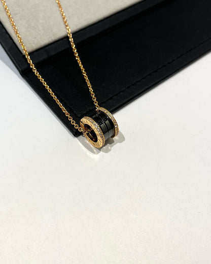 [Love Lucky]ZERO 1 BLACK CERAMIC DIAMOND PINK GOLD NECKLACE
